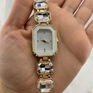 New! Gold and White Women's Watch with Crystal Accents